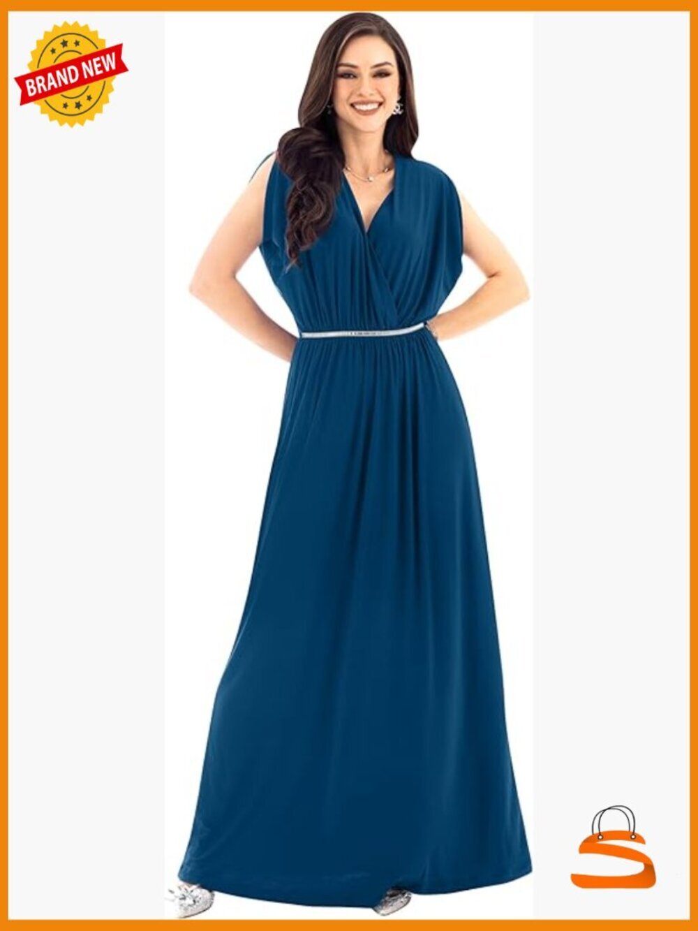 Womens Plus Size Maternity Bridesmaid Maxi Dress Dolman Sleeve V-Neck